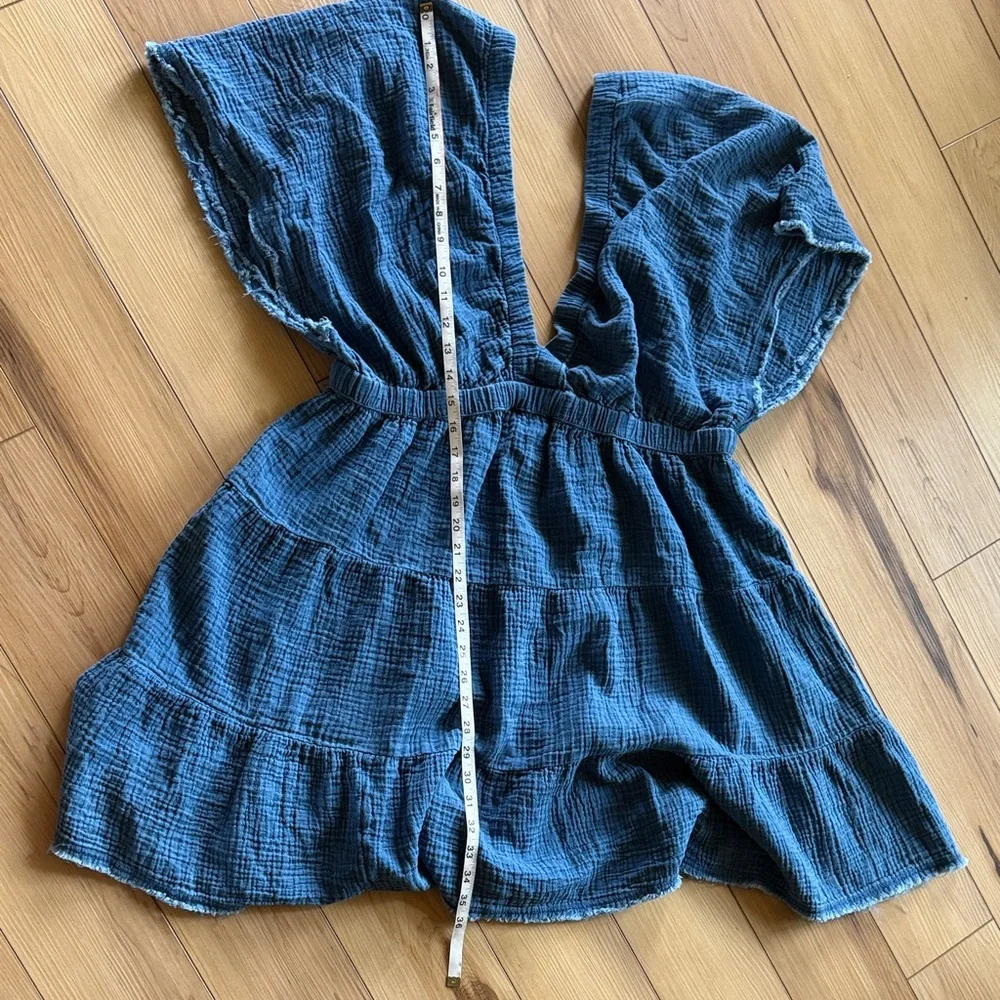 Aerie Blue V-Neck Open Back Tiered Dress - Picture 6 of 8